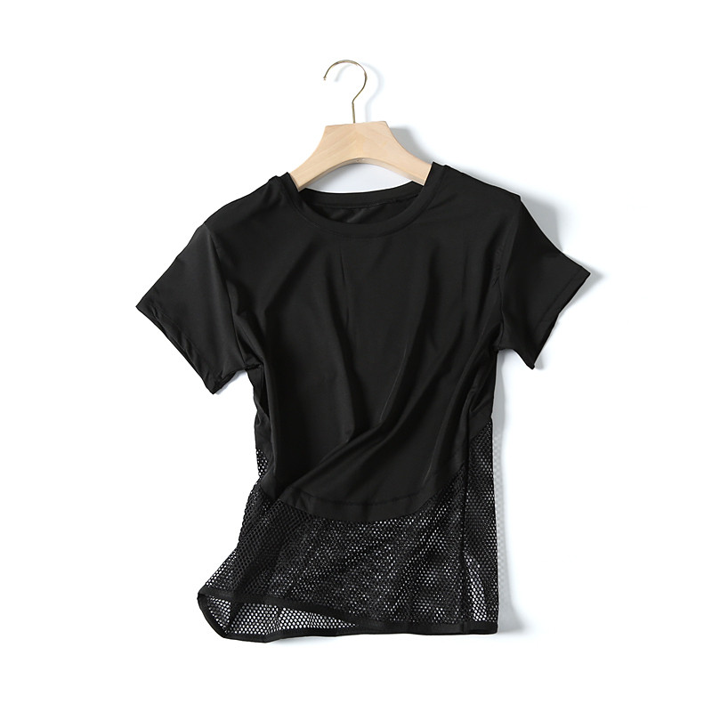 Tricou sport de damă cu mâneci scurte și plasă în alb și negru