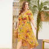 Stílusos női ruha aszimmetrikus modell virágmintával