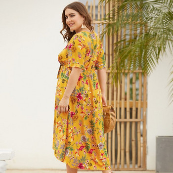 Stílusos női ruha aszimmetrikus modell virágmintával