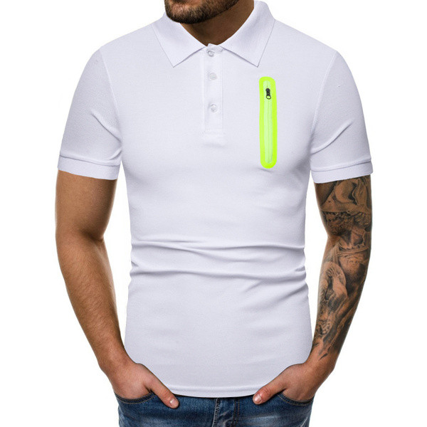 Tricou modern pentru bărbați cu fermoar în alb și negru