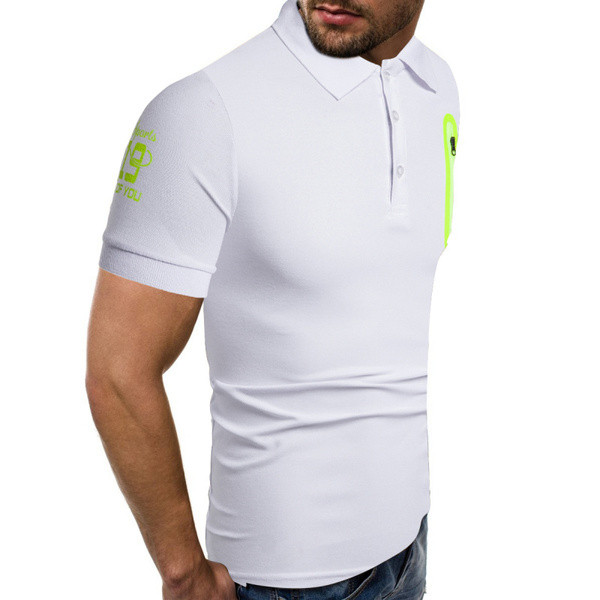 Tricou modern pentru bărbați cu fermoar în alb și negru