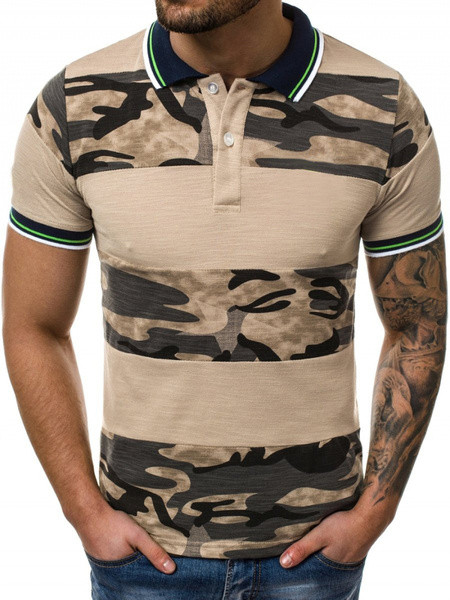 Tricou pentru bărbați modern cu guler și motive de camuflaj în mai multe culori