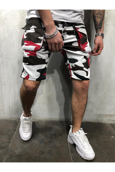 Pantaloni scurți casual pentru bărbați cu model de camuflaj și buzunare laterale în trei culori