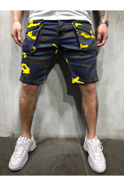 Pantaloni scurți casual pentru bărbați cu model de camuflaj și buzunare laterale în trei culori