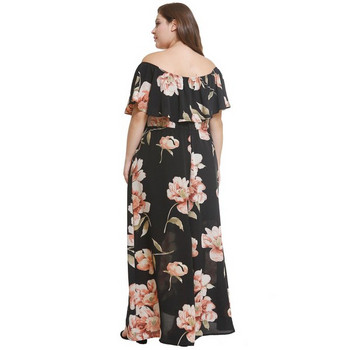 Rochie moderna de dama lunga cu maneci scurte in negru si rosu si model floral