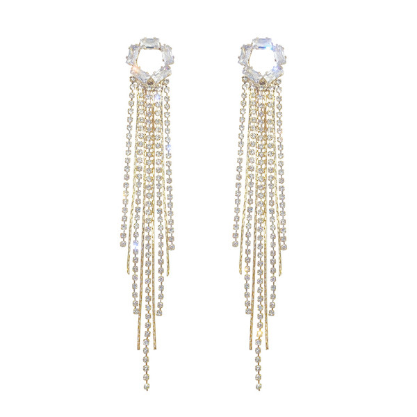 Cercei lungi de dama de culoare auriu si argintiu-cu pietre