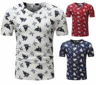 Tricou modern pentru bărbați cu decolteu în V în alb, roșu și albastru