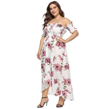 Rochie lungă de damă modernă cu mâneci scurte în alb