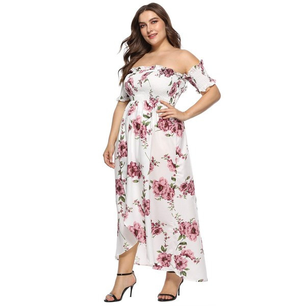 Rochie lungă de damă modernă cu mâneci scurte în alb