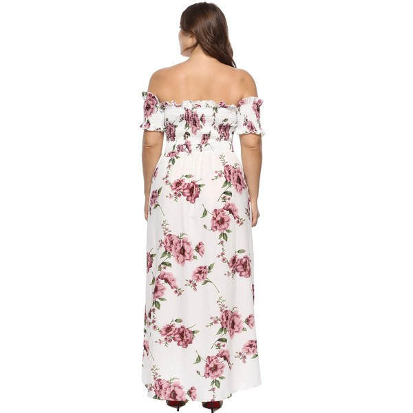 Rochie lungă de damă modernă cu mâneci scurte în alb