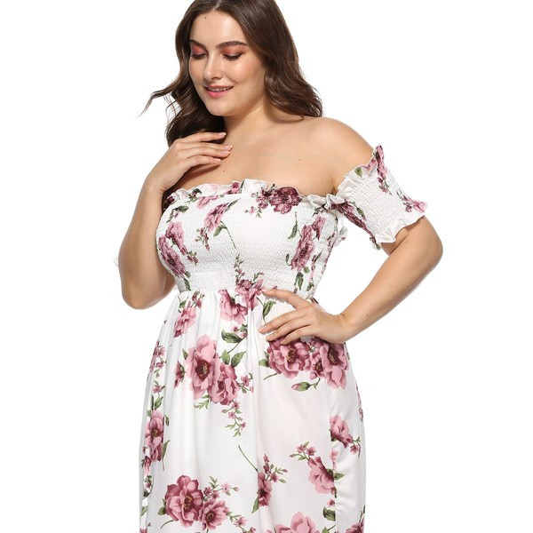 Rochie lungă de damă modernă cu mâneci scurte în alb