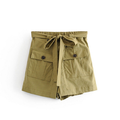 Pantaloni scurți cu talie standard și cravată de culoare maro