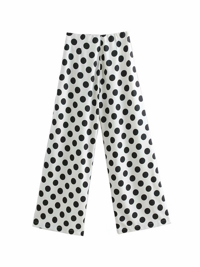 Pantaloni lungi și largi cu talie standard în puncte albe