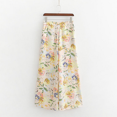 Pantaloni de dama lungi si lati cu talie standard cu model floral