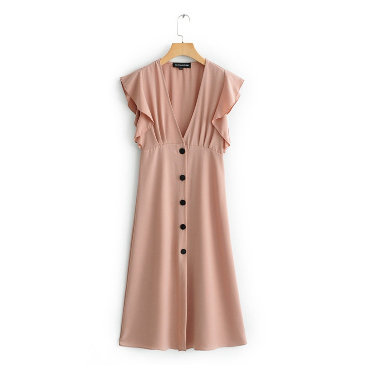 Rochie casual de dama cu decolteu in V si maneci scurte de culoare roz