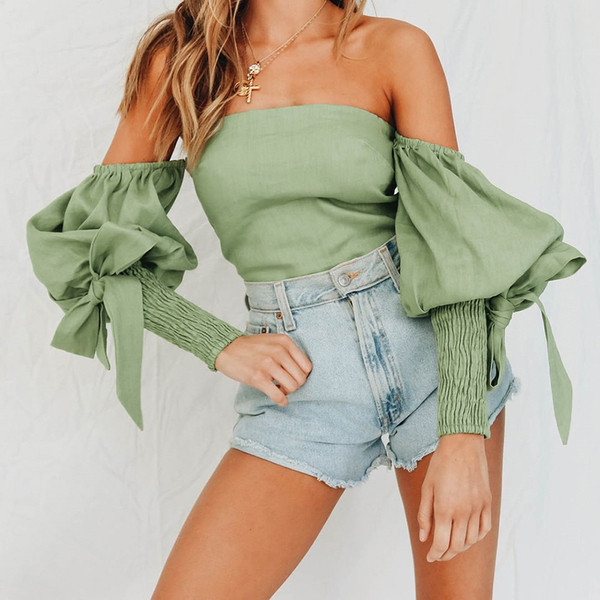 Bluză de damă modernă cu mâneci căzute și cravate în albastru și verde