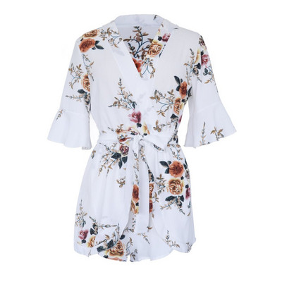 Κομψές γυναικείες  ολόσωμες φόρμες με V-neckline με floral σχέδια