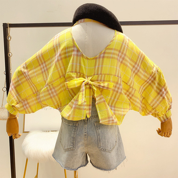 Дамска карирана риза с панделка в два цвята