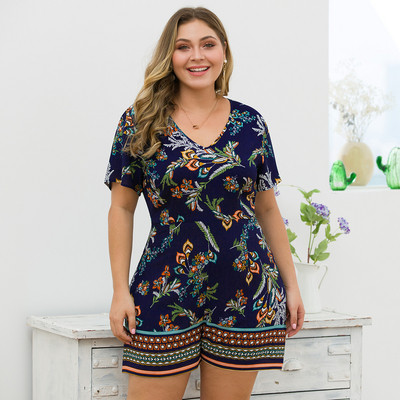 Γυναικεία ολόσωμη φόρμα  μέχρι 4ΧL με floral σχέδιο