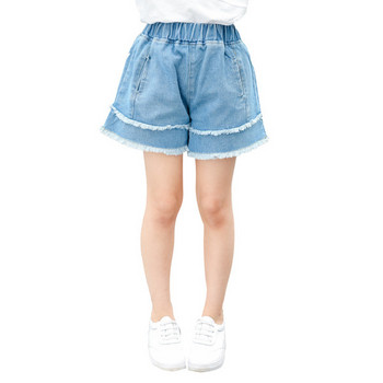 Детски къси дънки за момичета-в син цвят с джобове