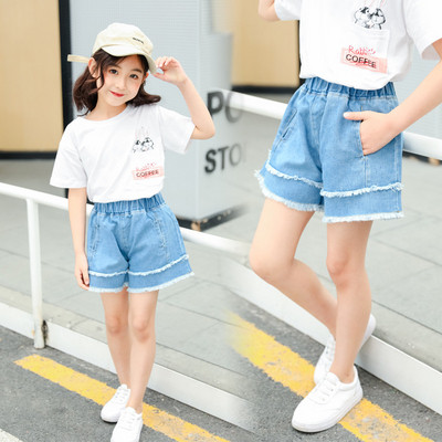 Blugi scurti pentru copii pentru fete - in albastru cu buzunare