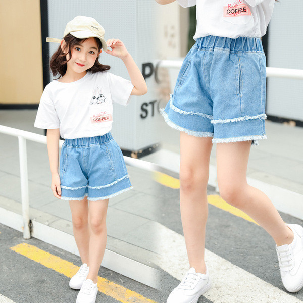 Blugi scurti pentru copii pentru fete - in albastru cu buzunare