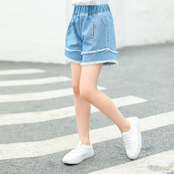 Blugi scurti pentru copii pentru fete - in albastru cu buzunare