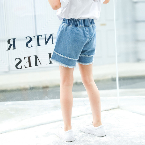 Blugi scurti pentru copii pentru fete - in albastru cu buzunare