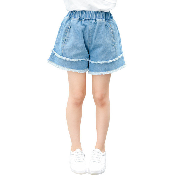 Blugi scurti pentru copii pentru fete - in albastru cu buzunare