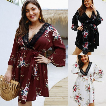 Rochie de dama cu model floral in trei culori - marimea pana la 4XL