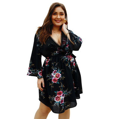 Rochie de dama cu model floral in trei culori - marimea pana la 4XL
