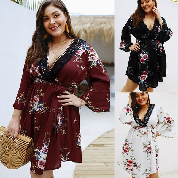 Rochie de dama cu model floral in trei culori - marimea pana la 4XL