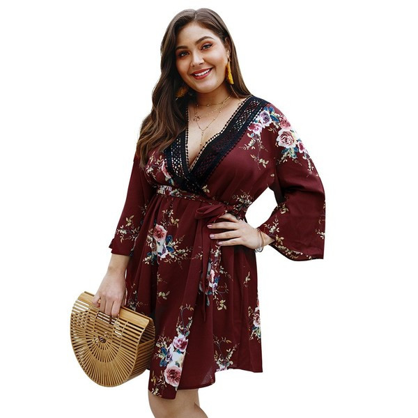 Rochie de dama cu model floral in trei culori - marimea pana la 4XL