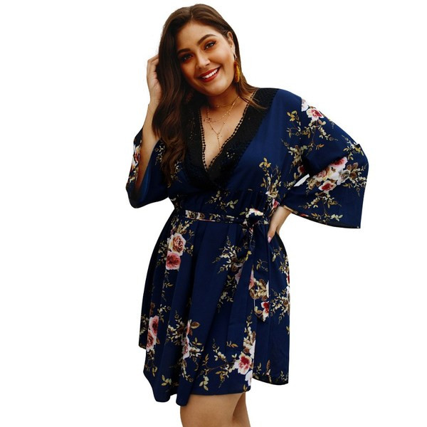 Rochie de dama cu model floral in trei culori - marimea pana la 4XL