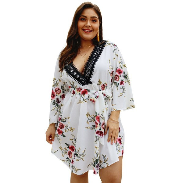 Rochie de dama cu model floral in trei culori - marimea pana la 4XL