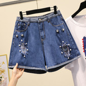 Blugi scurti casual de dama cu talie inalta si motive rupte