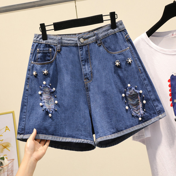 Blugi scurti casual de dama cu talie inalta si motive rupte