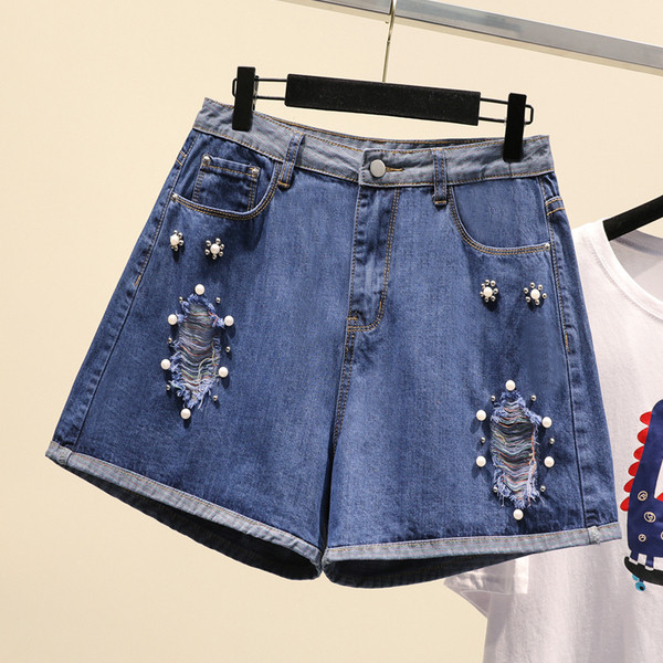 Blugi scurti casual de dama cu talie inalta si motive rupte