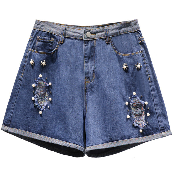 Blugi scurti casual de dama cu talie inalta si motive rupte