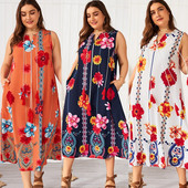 Rochie de dama cu buzunare cu model floral si marime pana la 4XL