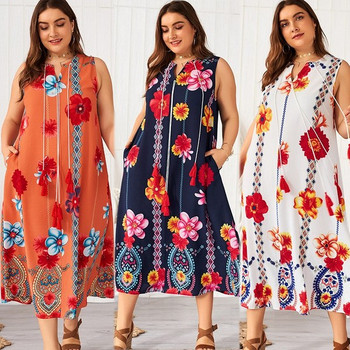 Rochie de dama cu buzunare cu model floral si marime pana la 4XL