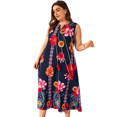 Rochie de dama cu buzunare cu model floral si marime pana la 4XL