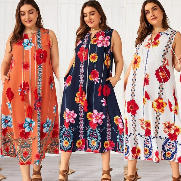 Rochie de dama cu buzunare cu model floral si marime pana la 4XL