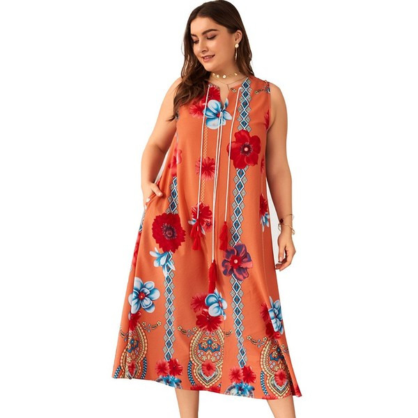 Rochie de dama cu buzunare cu model floral si marime pana la 4XL