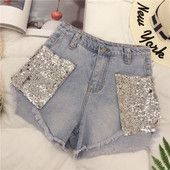 Blugi scurti moderni de dama cu paiete si marimi pana la 5XL
