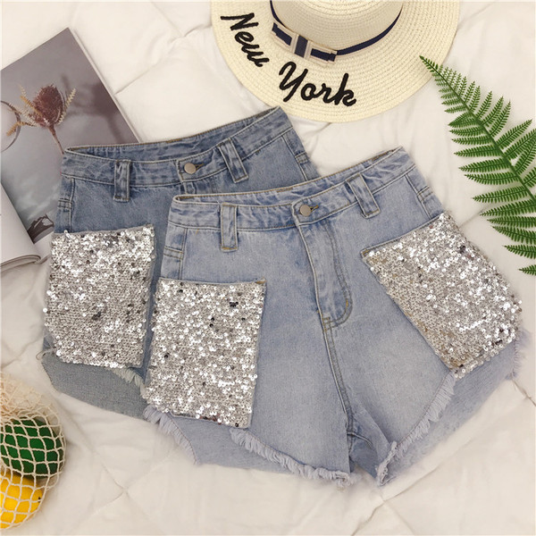 Blugi scurti moderni de dama cu paiete si marimi pana la 5XL