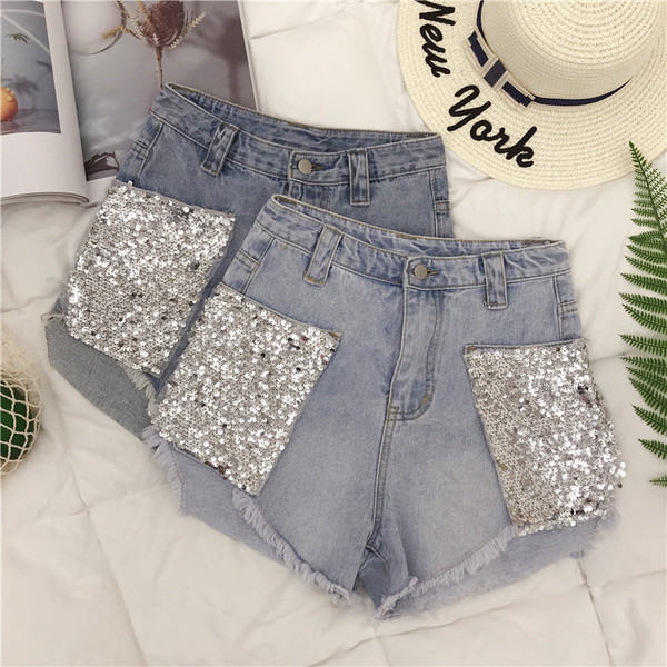 Blugi scurti moderni de dama cu paiete si marimi pana la 5XL