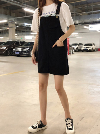 Модерен дамски сукман с джобове и размери до 5XL в бял и черен цвят