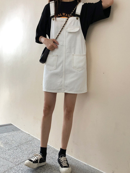 Модерен дамски сукман с джобове и размери до 5XL в бял и черен цвят