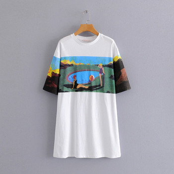 Rochie casual model drept cu maneci 3/4 cu aplicatie